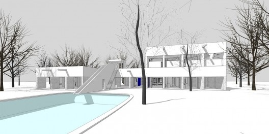 Casa Sarabhai, vista externa do edifício, Shadibag, Ahmedabad, India, 1952-55. Arquiteto Le Corbusier