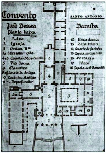 Conjunto franciscano de João Pessoa com a Ordem Terceira à direita da igreja dos frades, planta baixa