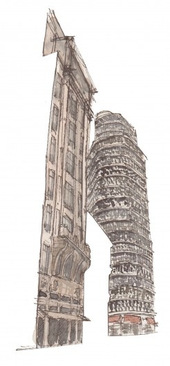 À esquerda, Edificio Guinle. À direita, Edifício Triângulo