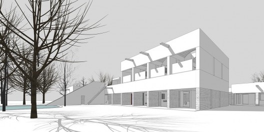 Casa Sarabhai, vista externa do edifício, Shadibag, Ahmedabad, India, 1952-55. Arquiteto Le Corbusier