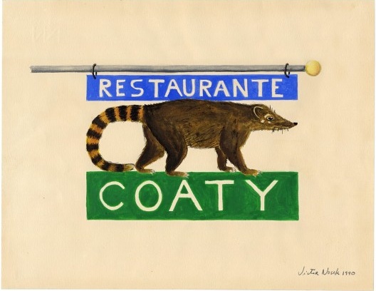 Aquarela da placa externa do Reataurante Coaty, projeto de Victor Nosek, 1990