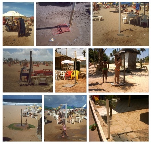 Fig. 8 – Progressão de soluções a um mesmo problema, presente no primeiro exemplo: o piso da área “molhada” intrínseca a um chuveiro cujo propósito é retirar o sal e a areia. Salvador, 2006-7.