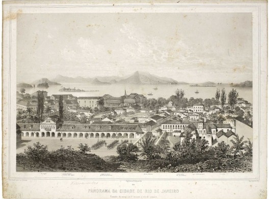 Panorama da cidade de Rio de Janeiro, tomada do morro de Santo Antonio a vôo de passaro.