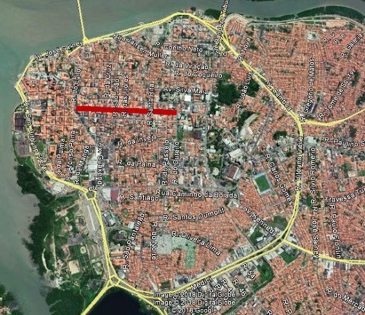 Mapa do centro histórico identificando a rua Grande