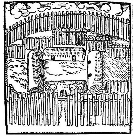 Gravuras de aldeia Tupinambá com casa grande descrita por Hans Staden