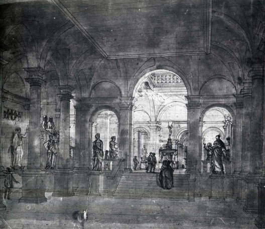Desenho do Politécnico de Zurique, arquiteto Gottfried Semper, 1885