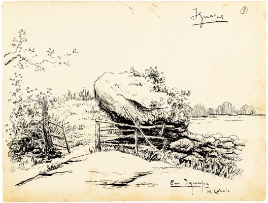 Paisagem em Iguape, nanquim de Monteiro Lobato