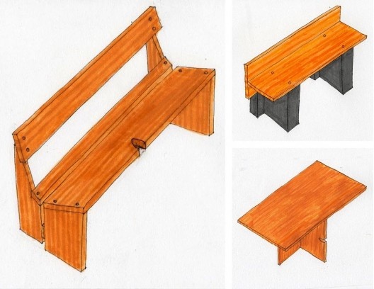 Sesc Pompeia, mobiliário em madeira, São Paulo. Arquiteta Lina Bo Bardi