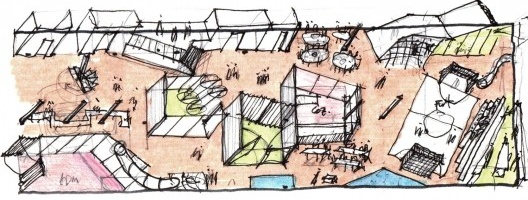 Wish School, croqui axonométrico, São Paulo SP Brasil, 2016. Arquitetos Alexandre Gervásio, Erico Botteselli, Lucas Thomé e Pedro de Bona / Grupo Garoa Arquitetos Associados