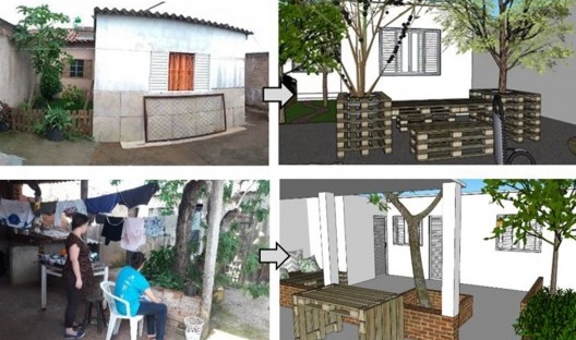 Comparação: fotos situação atual das residências (esquerda) e projetos propostos (direita)