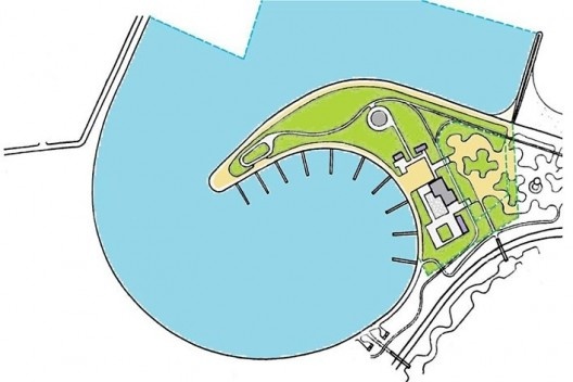 Trecho da enseada até a praia, destaque em cores das representações esquemáticas da área do projeto de revitalização 2005 sobre o Plano do Parque (1965)