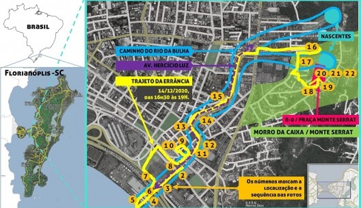 Mapa do trajeto da errância com a localização das fotos registrada