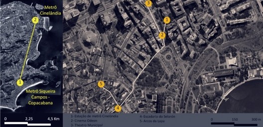 Mapa do roteiro noturno da segunda parte da viagem de estudos ao Rio de Janeiro, 2012