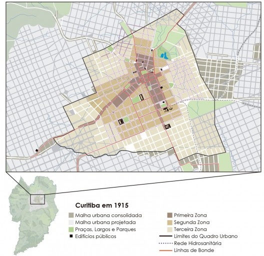 Zoneamento e infraestrutura na área central, em 1913