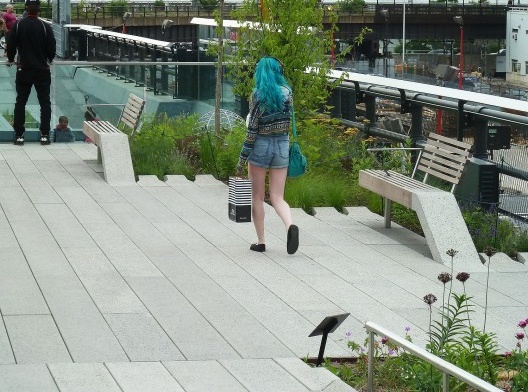 Sua missão é seguir a moça de cabelo azul e descobrir o que ela está fazendo ali.