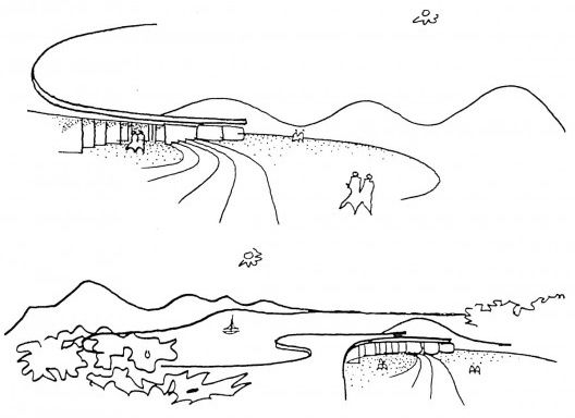 Croquis da Residência Carmen Heloisa Ferraz Carvalhal mostrando a relação projeto e paisagem