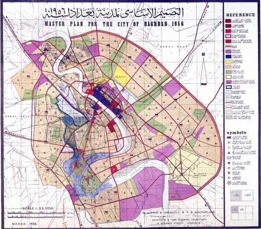 Plano Diretor elaborado pelos arquitetos e urbanistas ingleses Minoprio, Spencely e Macfarlane, com os esquemas sobrepostos traçados por Frank Lloyd Wright