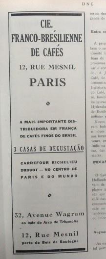 Anúncio das lojas Cafés du Brésil veiculada na Revista do Departamento Nacional de Café (DNC)