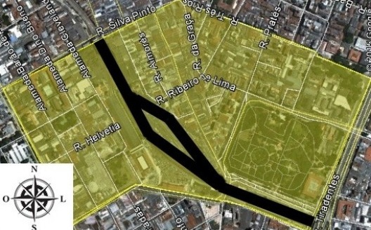 Área de abrangência do projeto Polo Luz, com a linha férrea ao centro