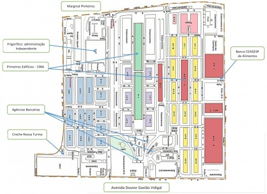 Implantação da Ceagesp e a setorização por produtos na central. Elaborado pelo autor a partir de informações da Ceagesp, 2015