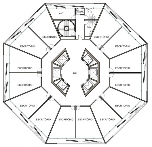 Planta do pavimento tipo da sede do Banco Safra