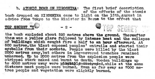 Informe da US Inteligence de 23/08/2015 sobre o impacto da bomba sobre Hiroshima