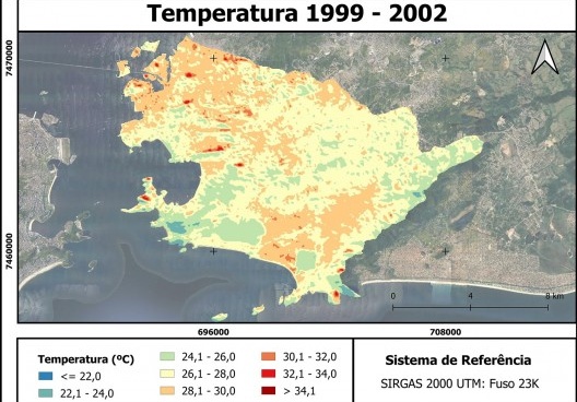 Temperatura da superfície terrestre em Niterói no período 1999–2002