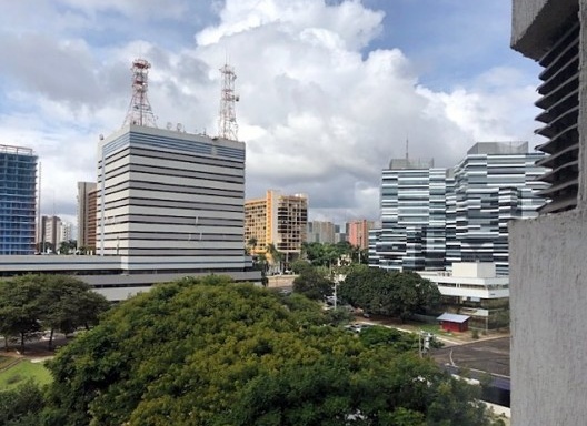 Vegetação em meio a edifícios modernos na Asa Comercial do Plano Piloto