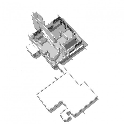 Casa Shodhan, vista axonométrica do primeiro pavimento, Ahmedabad, Gujarat, Índia, 1951-56. Arquiteto Le Corbusier
