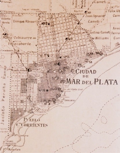 Acercamiento Mar del Plata sobre plano del Partido de General Pueyrredon de 1923