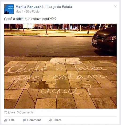 Foto postada por uma integrante do grupo após a faixa ser retirada pela CET