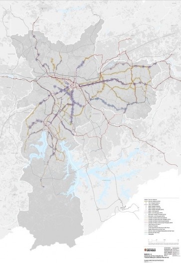 Plano Diretor Estratégico de São Paulo (2014). Mapa dos Eixos de Estruturação da Transformação Urbana