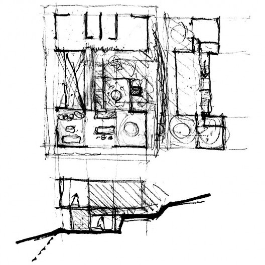 Casa 14 Bis, croquis das plantas e corte. Arquiteto Pôla Pazzanese