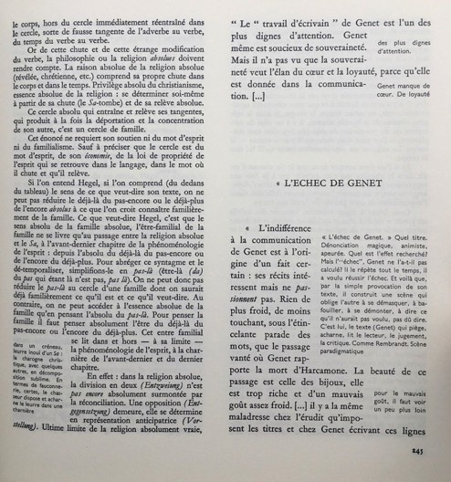 Excerto de Glas. Hegel, à esquerda, Genet à direita, com notas, suplementares, de Derrida