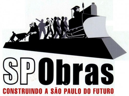 Logomarca aplicada a cartaz de obra no Largo da Batata / Monumento às Bandeiras, escultura de Victor Brecheret, Parque do Ibirapuera [passe o mouse sobre a foto]