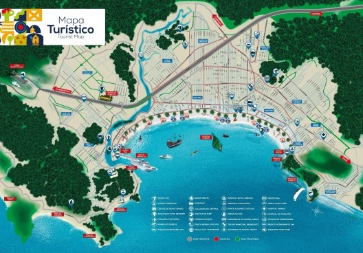 Mapa impresso dos pontos turísticos recebido no Aeroporto de Navegantes