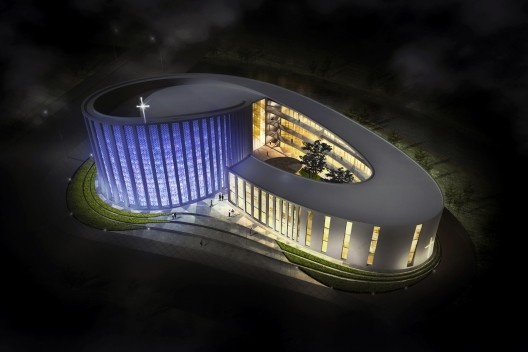 Igreja Protestante de Luoyuan, vista aérea noturna.