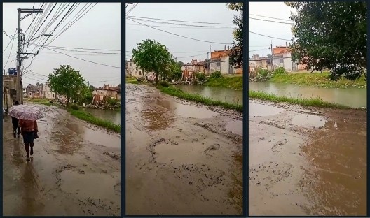 Empoçamento na rua Cachoeira de Itaguassava