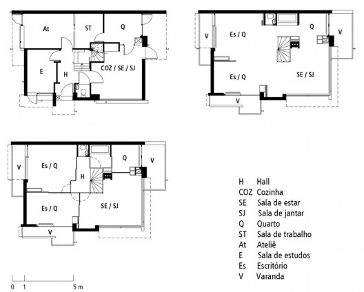 Casa Schröder, plantas pavimento superior, Utrecht, Holanda, 1923-24. Arquiteto Gerrit Rietveld