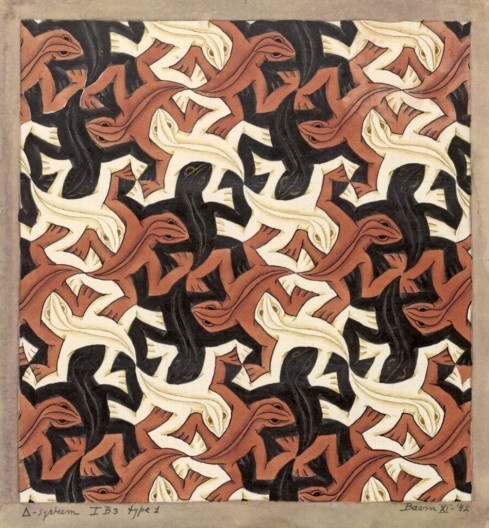 Lizards n° 56, xilogravura, 1942, desenhos de Maurits Cornelis Escher