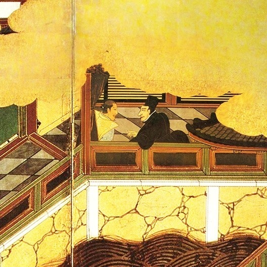 Biombo Namban, padre conversa com aristocrata japonês (detalhe), Museu de Arte Antiga de Lisboa