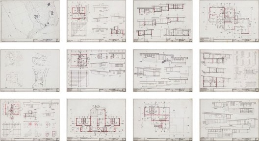 Marcos Acayaba, Conjunto de residências em Monte Verde, 1994/2000, detalhe do painel com desenhos técnicos