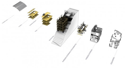 Residência Pio IX, perspectiva isométrica explodida, São Paulo SP Brasil, 1999. Arquitetos Marcelo e Marta Aflalo