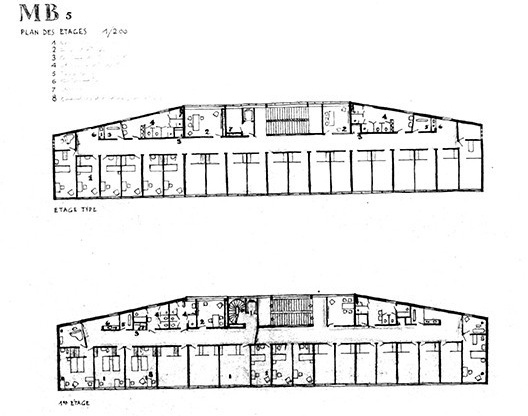 Casa do Brasil, Cidade Universitária de Paris, planta tipo, 1952. Arquiteto Lúcio Costa
