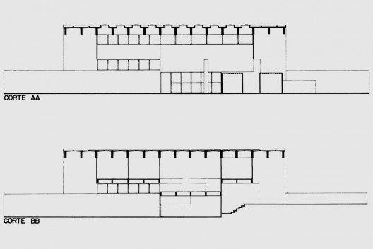 João Batista Vilanova Artigas, Residência Telmo Porto, São Paulo, 1968. Cortes AA e BB (notar o sistema de vigas nervuradas pré-moldadas)