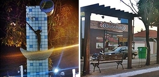 Símbolo de homenagem ao Festival de Pesca (festividade tradicional da cidade) e modelo padrão de Pérgola usada no canteiro, Barra do Bugres MT