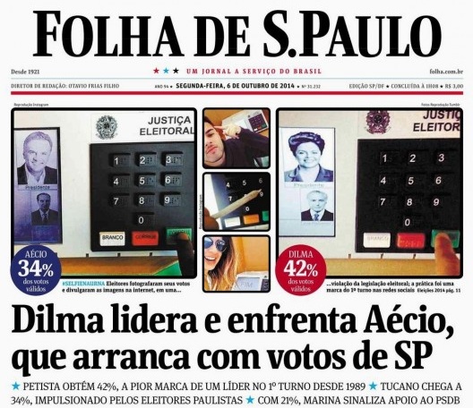 Capa do jornal Folha de S.Paulo, 6 de outubro de 2014