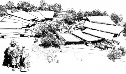 Mercado do Portão, 1965. Em parceria com José Ribeiro. Perspectiva artística e desenho simbólico do cego tocador de sanfona