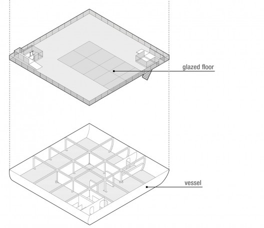 Teatro invisível, isométrica da construção do teatro. Carlos M. Teixeira