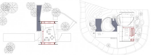 Elementos irregulares e circulações no setor social: Casa Santa Teresa, SPBR Arquitetos, 2004 e Casa Ilhabela, Nitsche Arquitetos, 2008